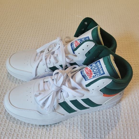 Adidas Men's White and Green High-Top Sneakers - Picture 4 of 11